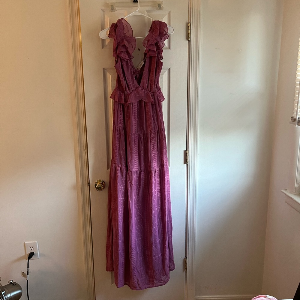 NY&C ruffled embroidered chiffon maxi dress